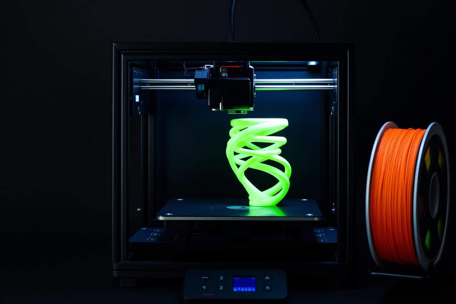 Impressora 3D ViBru imprimindo peça verde-limão